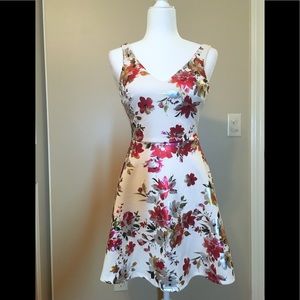 AQUA Floral Foil Fit and Flare Dress